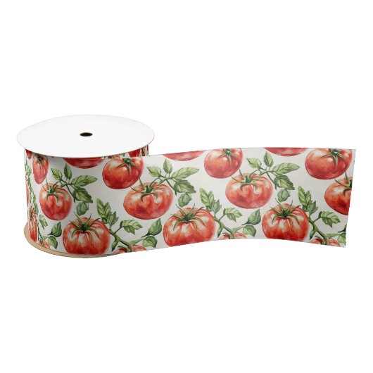 Ruban En Satin Watercolor Tomato Pattern (Bobine)