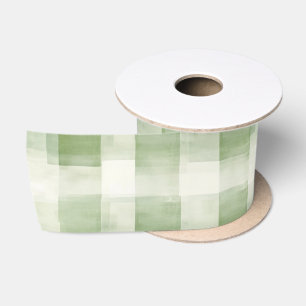 Ruban En Satin Western Farm Green Creme Plaid Stripes Noël