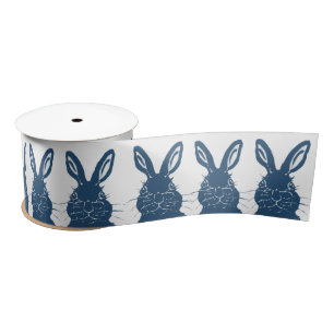 Ruban En Satin Whimsical Blue & White Bunny Rabbit Motif de Pâqu