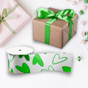 Ruban En Satin Whimsical Fun Green Heart Motif