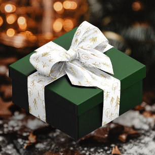 Ruban En Satin White Gold Foil Scenes hiver Arbres neige