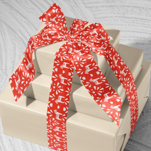 Ruban En Satin White Swedish Dala Horse Red Holiday Ribbon cadeau