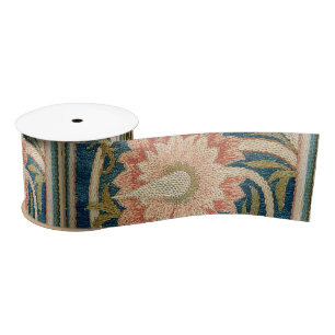 Ruban En Satin William Morris Fleurs Roses Broderie de Soie Antiq