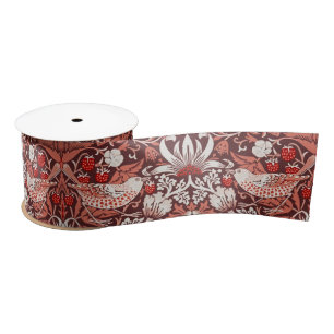 Ruban En Satin William Morris Strawberry Thief Oiseau en Terracot