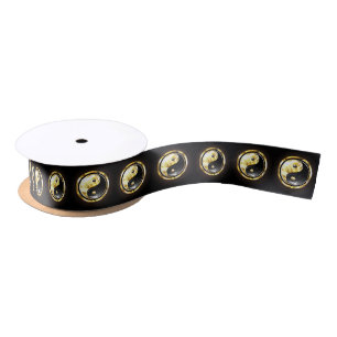 Ruban En Satin Yin Yang or sur noir