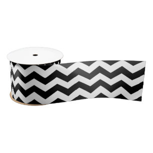 Ruban En Satin Zigzag Chevron Noir Et Blanc
