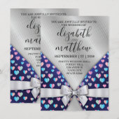 Ruban et cœur élégants argentés pour invitation av (Devant / Derrière)