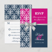 Ruban Faux Argent Damassé Cartes de Réponse Mariag (Devant / Derrière)