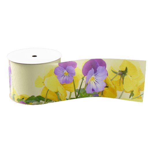 Ruban floral de gros-grain de fleur de pensée (Bobine)