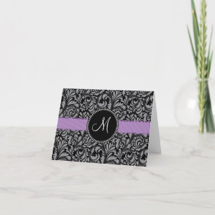 Ruban floral noir initial de pourpre de damassé de