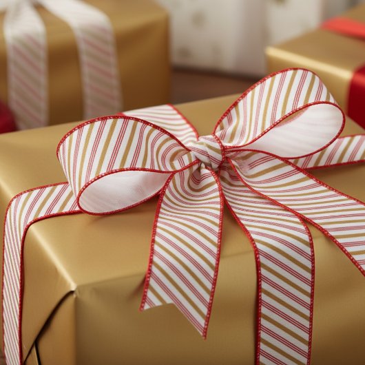 Ruban Gros-grain 1.5" Gold and Red Candy Cane Striped Xmas