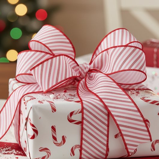 Ruban Gros-grain 1.5" Pink and Red Candy Cane Striped Xmas