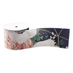 Ruban Gros-grain 3" Grosgrain Ruban Géométrique Jardin Rose Marine 