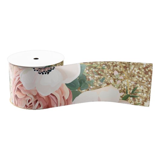 Ruban Gros-grain 3" or rose de jardin géométrique de ruban de (Bobine)