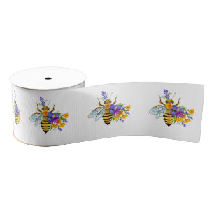 Ruban Gros-grain Abeille à fleurs avec plantes sauvages