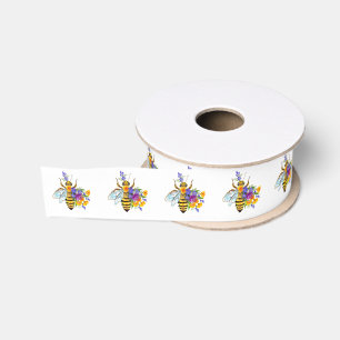 Ruban Gros-grain Abeille à fleurs avec plantes sauvages