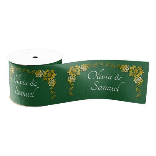 Ruban Gros-grain Add Names, 3" Wide Emerald Green & Gold (Bobine)