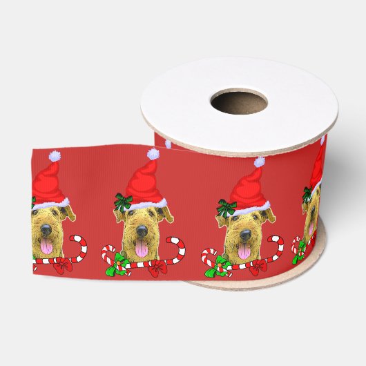 Ruban Gros-grain Airedale Terrier Joyeux Noël (Bobine)