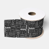 Ruban Gros-grain Amour blanc Fond noir (Bobine)