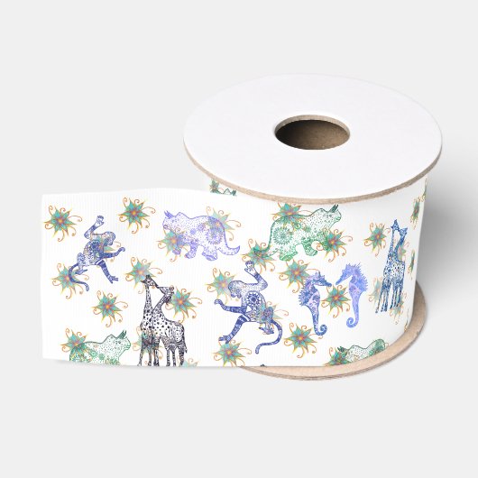 Ruban Gros-grain Animaux Mandala (Bobine)