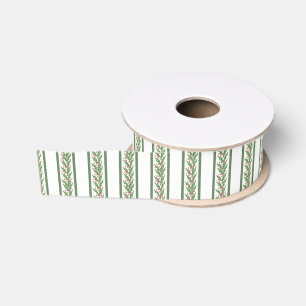 Ruban Gros-grain Aquarelle Bourgogne et verte Noël Holly