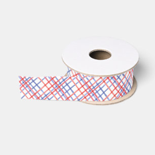 Ruban Gros-grain Aquarelle carreaux rouge blanc et bleu 4 juillet