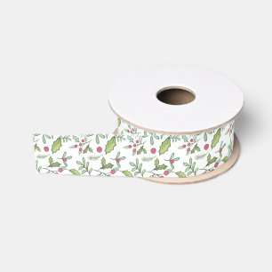 Ruban Gros-grain Aquarelle Chinoiserie Christmas Mistletoe
