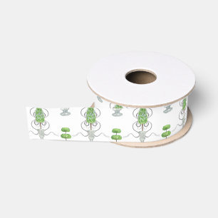 Ruban Gros-grain Aquarelle Gris vaches et vert Topio