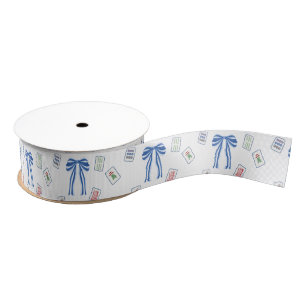 Ruban Gros-grain Aquarelle Mahjong Carreaux et vaches