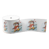 Ruban Gros-grain Aquarelle Pingouins Ski de neige (Bobine)