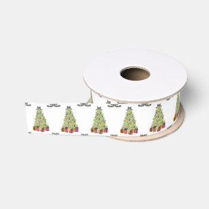 Ruban Gros-grain Arbres de Noël Glamour Lumineux Aquarelle Preppy