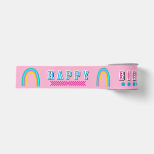 Ruban Gros-grain Arc-en-ciel Joyeux Anniversaire Rose
