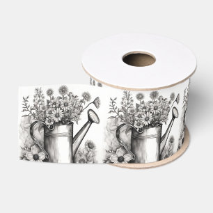 Ruban Gros-grain Arrosoir, Art noir et blanc, Art de printemps