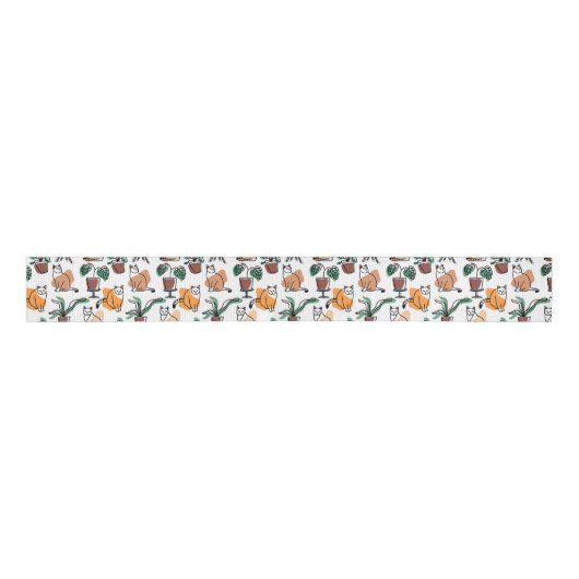 Ruban Gros-grain Art de trait dessin chats et fleurs (Devant)