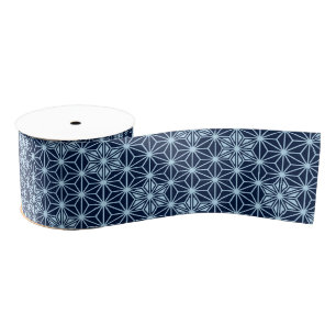 Ruban Gros-grain Asanoha motif japonais - Indigo Blue