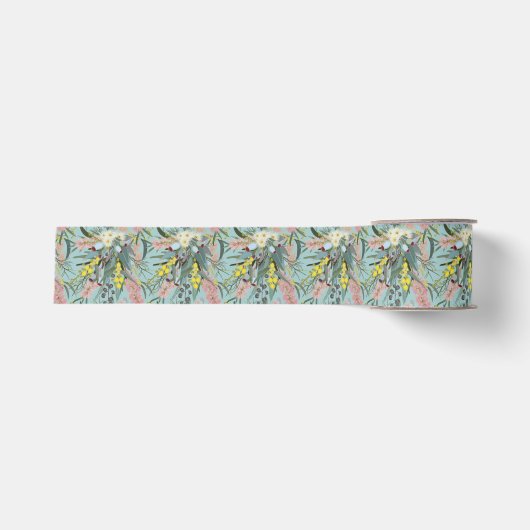 Ruban Gros-grain Aussie Native Bush Blooms Summer Blue (Devant)