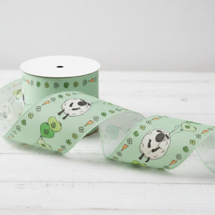 Ruban Gros-grain Ballons en forme de coeur au trèfle vert & moutons