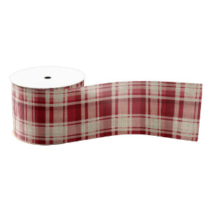 Ruban Gros-grain Bandes Plaid Crème Rouge
