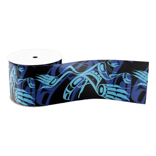 Ruban Gros-grain Black Blue Haida Eagle Thunder Bird Art autochtone (Bobine)