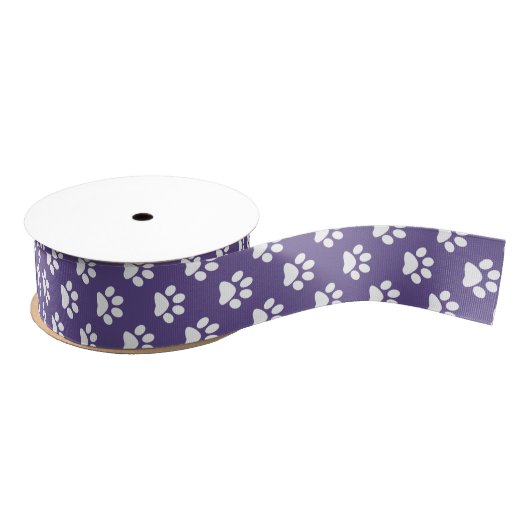 Ruban Gros-grain Blanc sur chat ultra violet/chien/Empreinte de pat (Bobine)