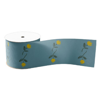 Ruban Gros-grain Bleu Français + Ruban Floral Jaune