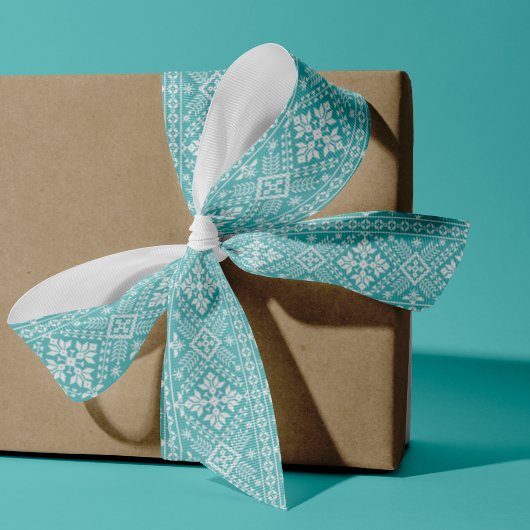 Ruban Gros-grain Bleu glacé et blanc Motif de Sweat nordique