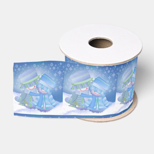 Ruban Gros-grain Bleus d'hiver de Noël (Bobine)