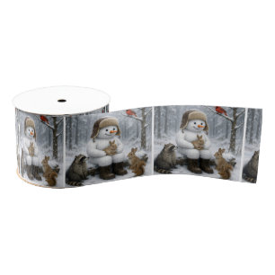 Ruban Gros-grain Bonhomme de neige avec des créatures de la forêt h