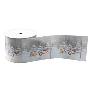 Ruban Gros-grain Bonhommes de neige de Noël et buck en bois d'hiver