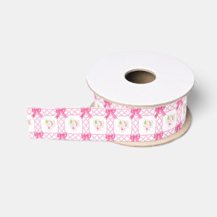 Ruban Gros-grain Bow Mahjong Rose & Vert à l'aquarelle