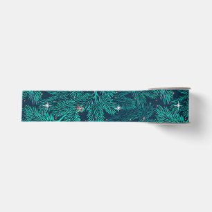 Ruban Gros-grain Branches de pin sarcelle avec flocons de neige bla
