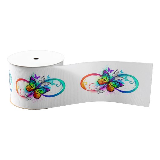 Ruban Gros-grain Bright infinity with rainbow butterfly (Bobine)