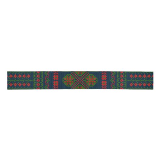 Ruban Gros-grain Broderie palestinienne Tatreez rouge vert 5 Motif (Devant)