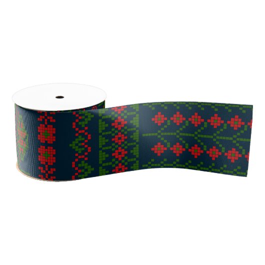 Ruban Gros-grain Broderie palestinienne Tatreez rouge vert 5 Motif (Bobine)